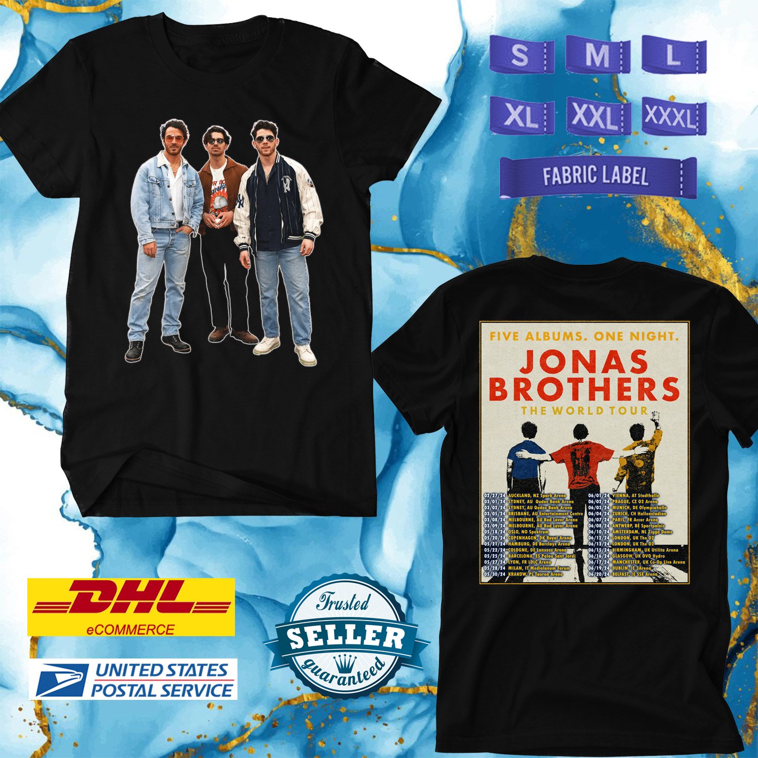 JONAS BROTHERS 5 ALBUM 1 NIGHT EU TOUR 2024, JONAS BROTHERS TOUR,UNISEX TEE ADL01