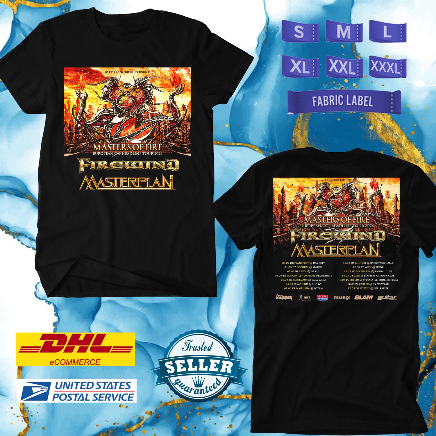 FIREWIND & MASTERPLAN MASTER OF FIRE EUROPE TOUR 2024, FIREWIND TOUR,UNISEX TEE ADL01