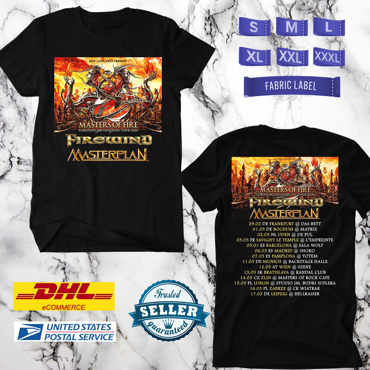 FIREWIND & MASTERPLAN MASTER OF FIRE EUROPE TOUR 2024, MASTERPLAN TOUR,UNISEX TEE ADL01