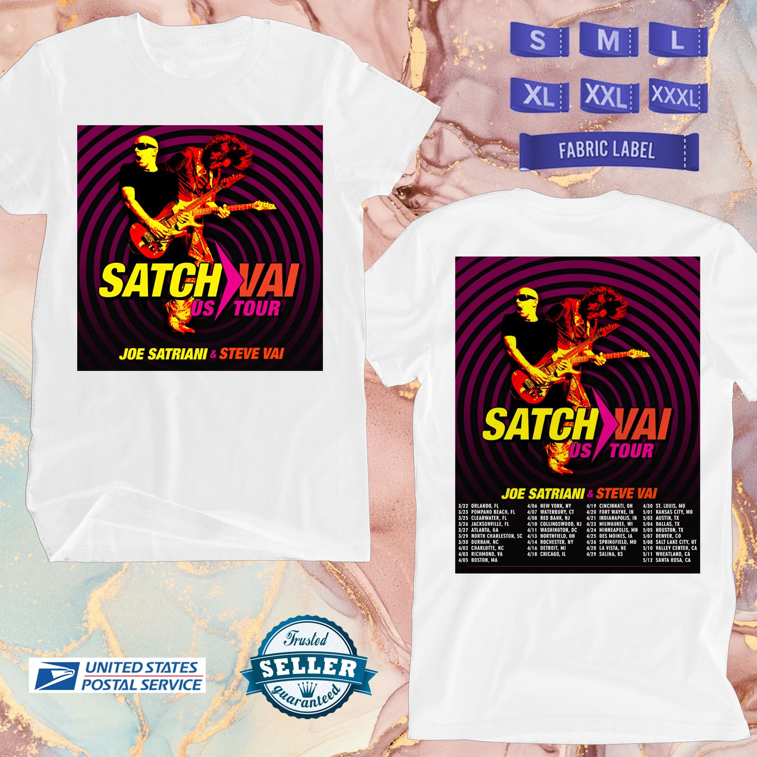 JOE SATRIANI STEVE VAI SATCH VAI TOUR 2024, JOE SATRIANI TOUR,UNISEX WHITE TEE ADL01