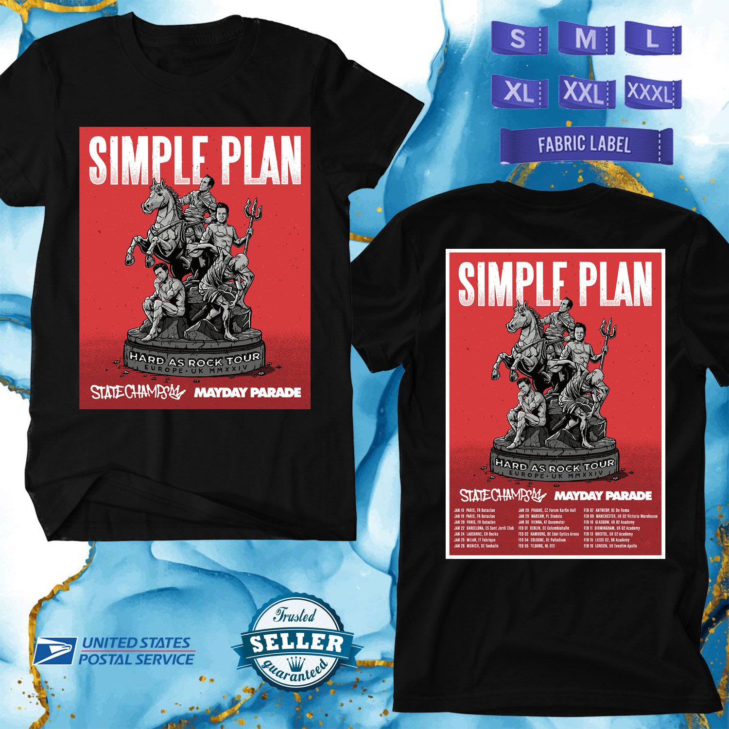 SIMPLE PLAN HARD AS ROCK EUROPE TOUR 2024, SIMPLE PLAN TOUR, SIMPLE PLAN T SHIRT,UNISEX TEE ADL01