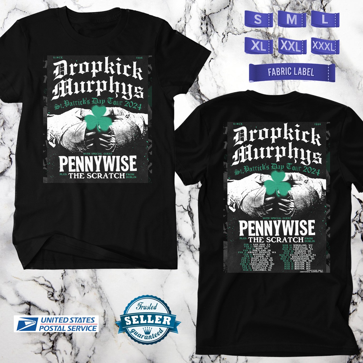 DROPKICK MURPHYS ST PATRICK DAY TOUR 2024, DROPKICK MURPHYS TOUR, ST.PATRICK DAY,UNISEX TEE ADL01