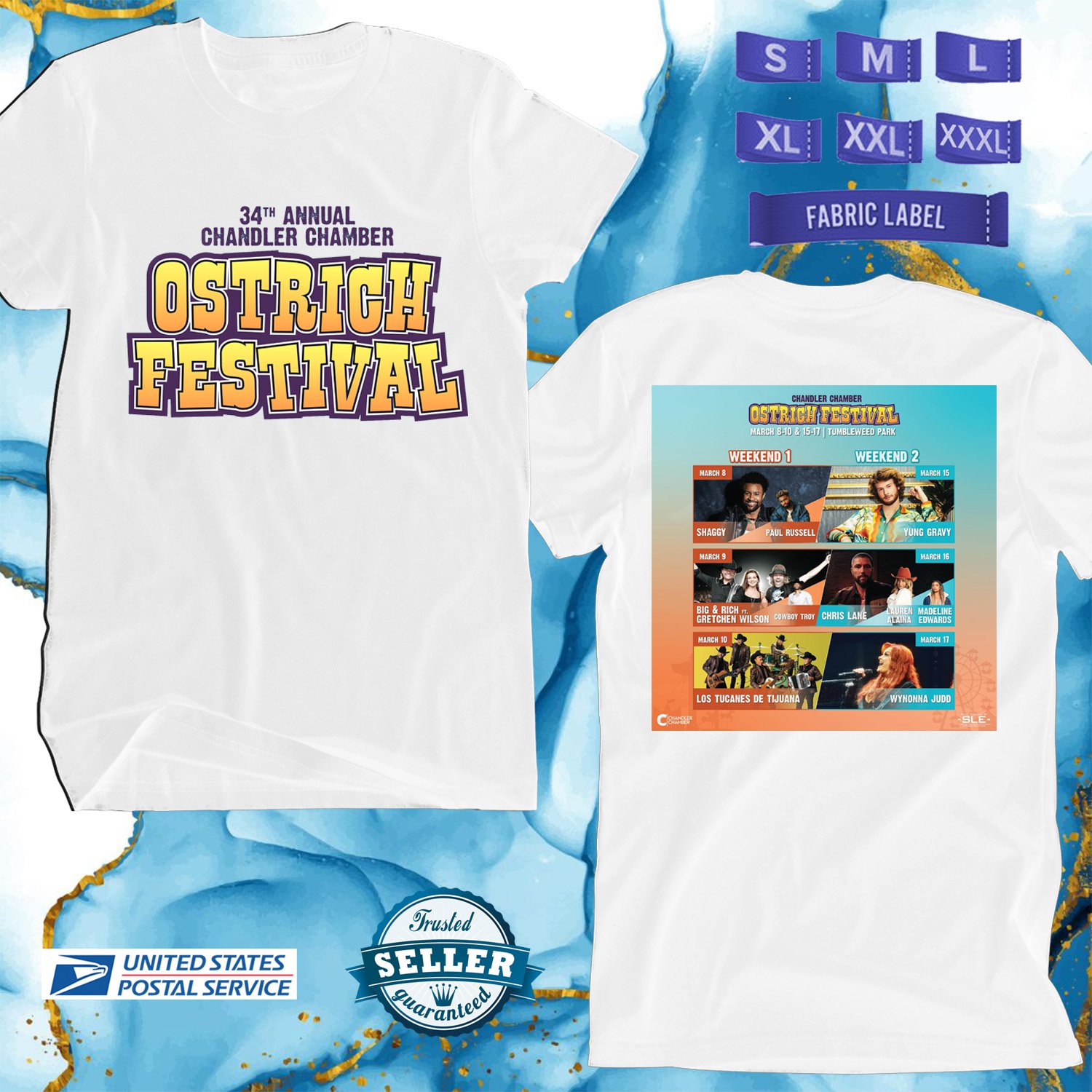 OSTRICH FEST 34TH ANNUAL MUSIC FESTIVAL 2024,OSTRICH FEST FESTIVAL, UNISEX WHITE TEE ADL01