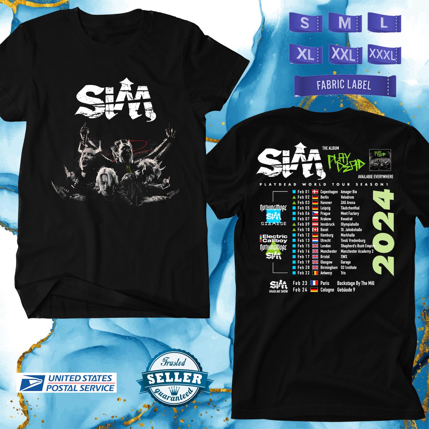 SiM PLAYDEAD WORLD SEASON 1 EUROPE TOUR 2024, SiM TOUR,UNISEX TEE ADL01
