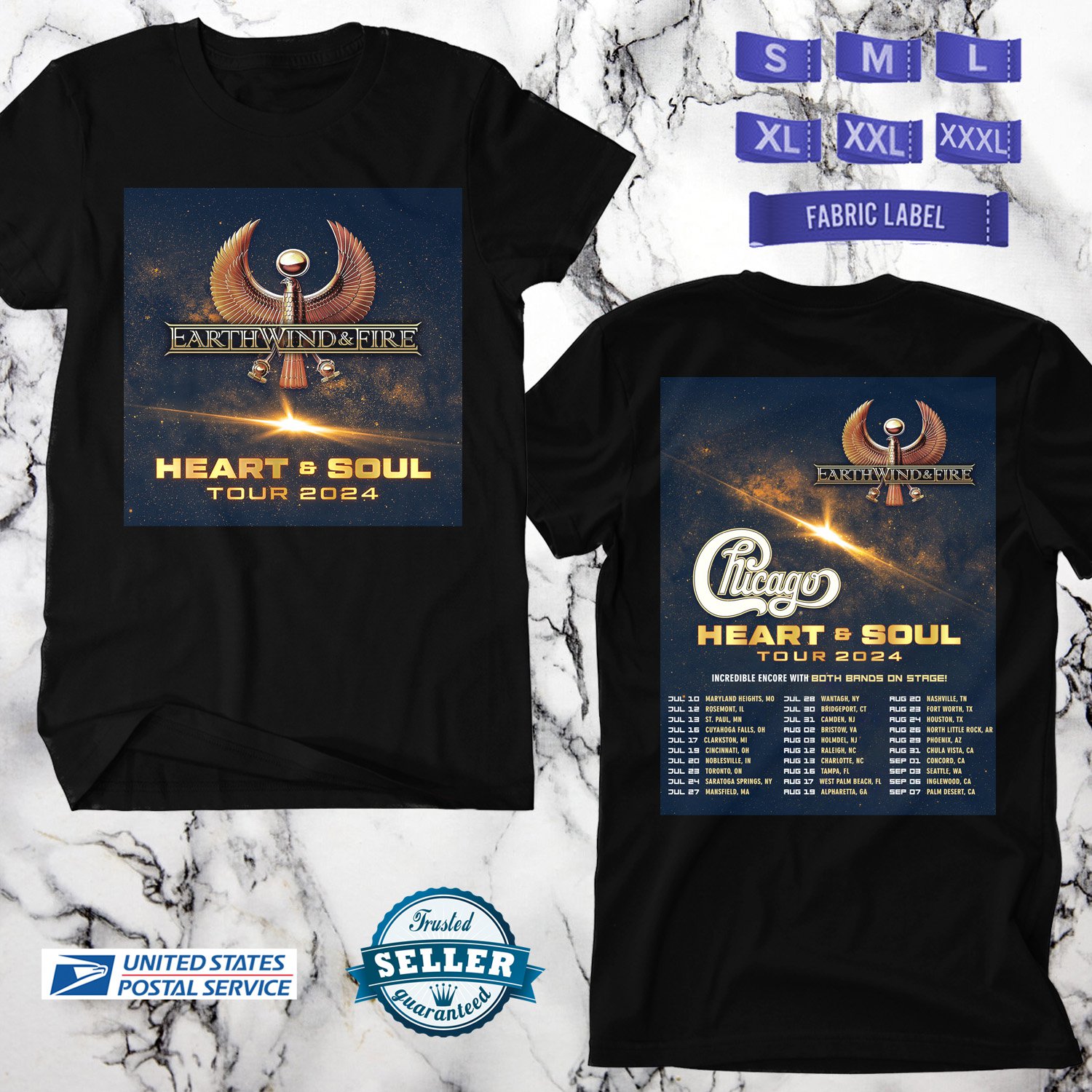 EARTH WIND FIRE HEART & SOUL TOUR 2024, EARTH WIND FIRE HEART TOUR,UNISEX TEE ADL01