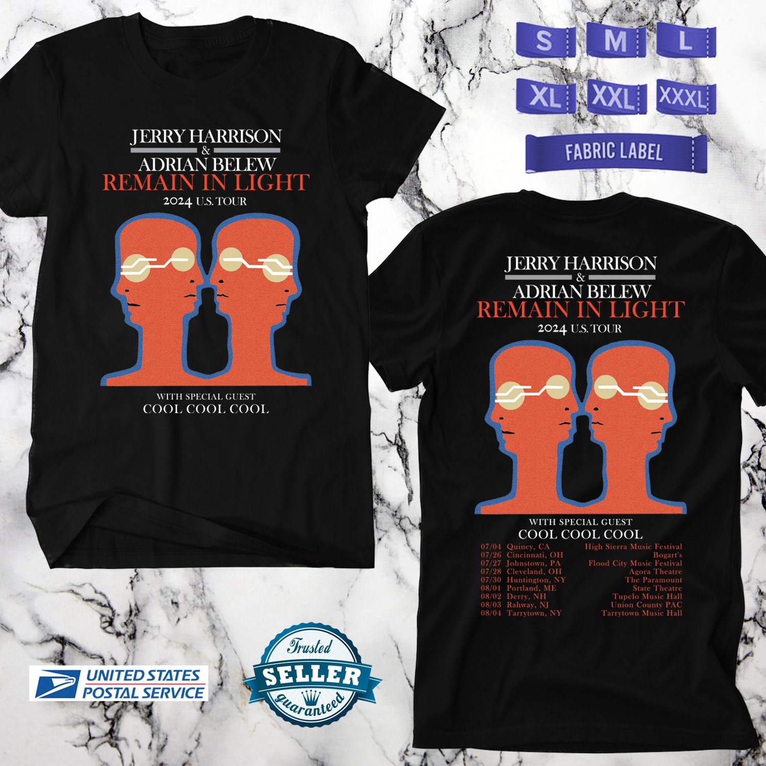 JERRY HARRISON & ADRIAN BELEW REMAIN LIGHT TOUR 2024, JERRY HARRISON TOUR,UNISEX TEE ADL01