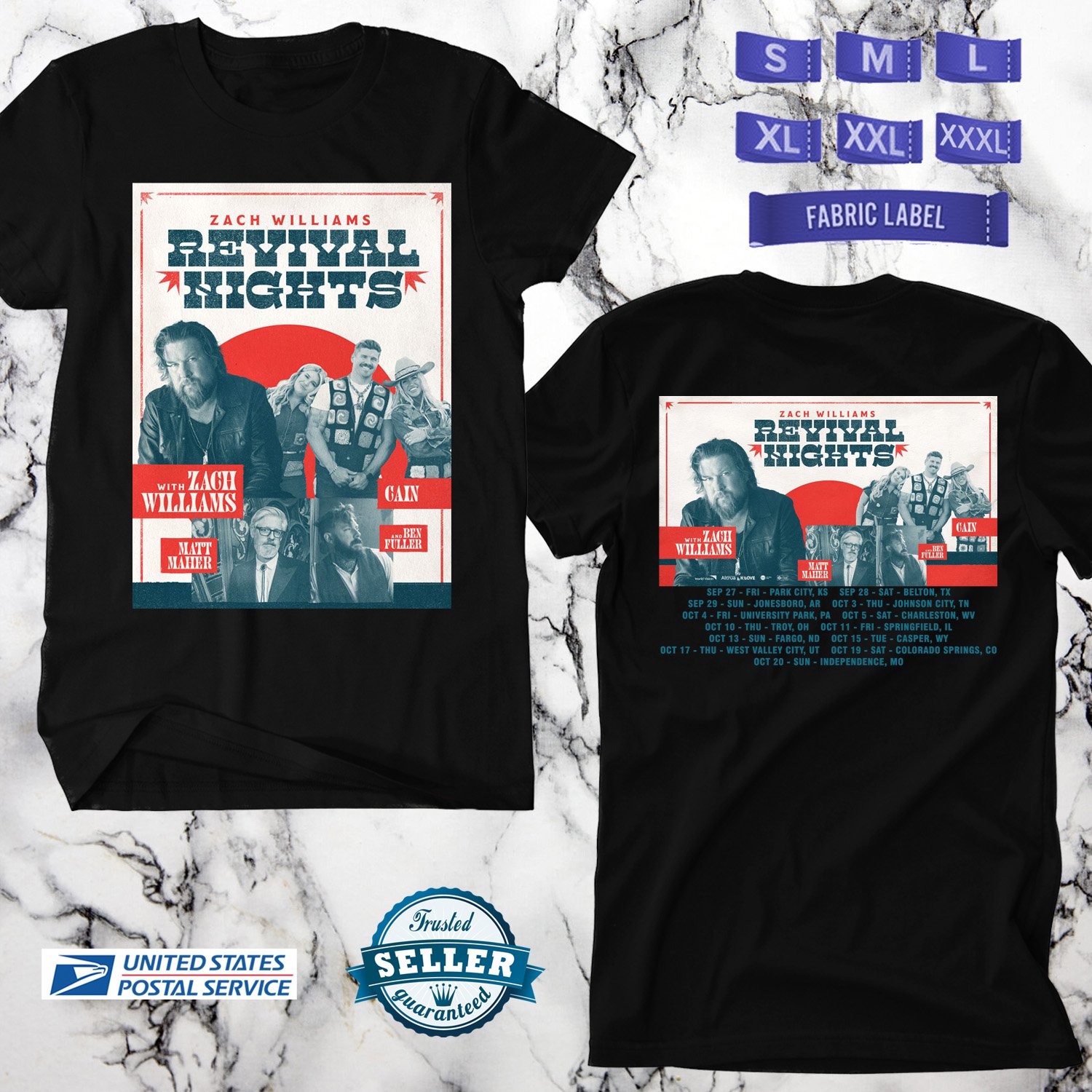 ZACH WILLIAMS REVIVAL NIGHTS FALL TOUR 2024, ZACH WILLIAMS TOUR, UNISEX TEE ADL01
