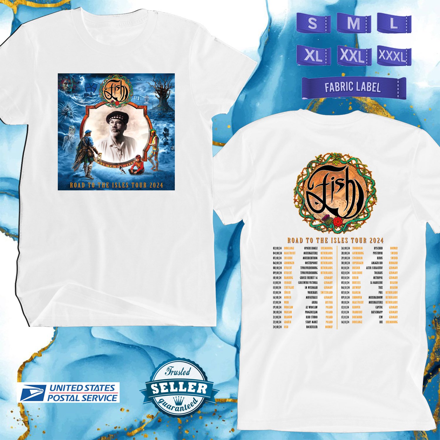 FISH ROAD TO THE ISLES EU TOUR 2024, FISH, FISH TOUR, UNISEX WHITE TEE ADL01