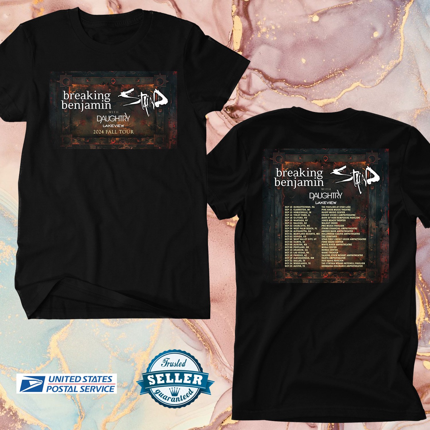 BREAKING BENJAMIN w STAIND FALL TOUR 2024, BREAKING BENJAMIN TOUR,UNISEX TEE ADL01