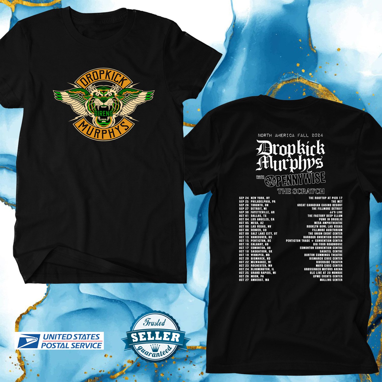 DROPKICK MURPHY'S w PENNYWISE FALL TOUR 2024, DROPKICK MURPHY'S, UNISEX TEE ADL01