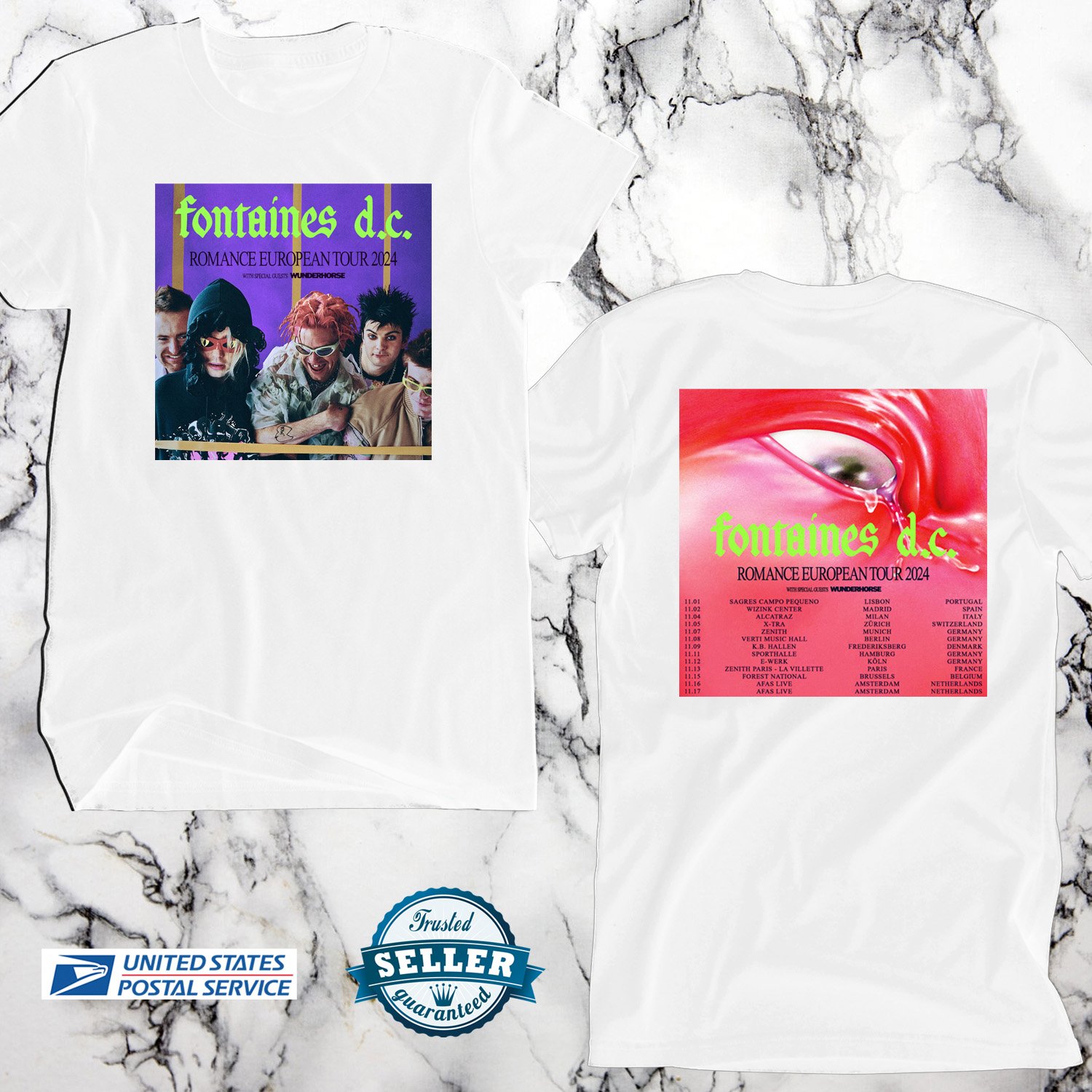 FONTAINES D.C. ROMANCE EUROPE TOUR 2024, FONTAINES D.C., UNISEX WHITE