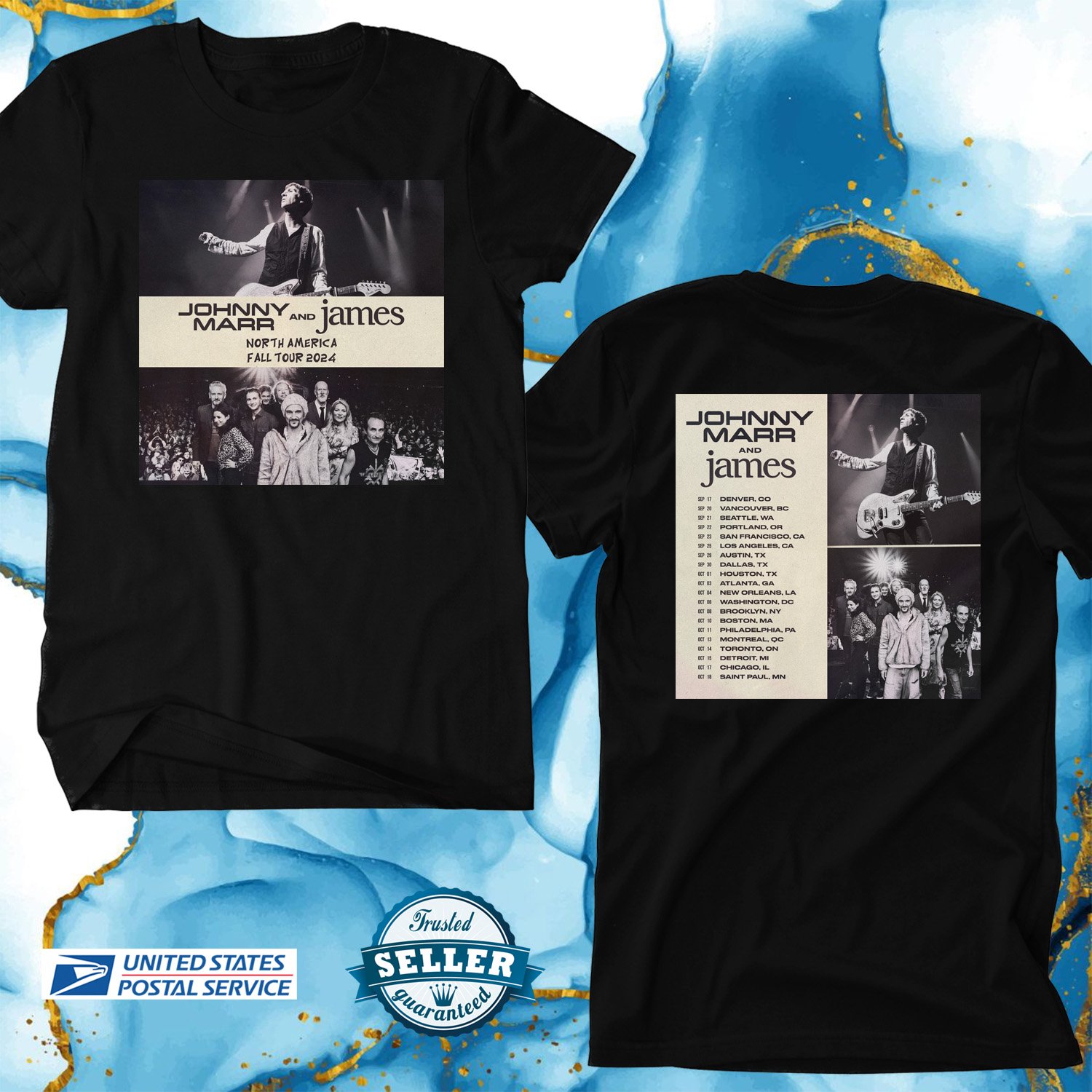JOHNNY MARR & JAMES FALL N.AMERICAN TOUR 2024, JOHNNY MARR, UNISEX TEE ADL01
