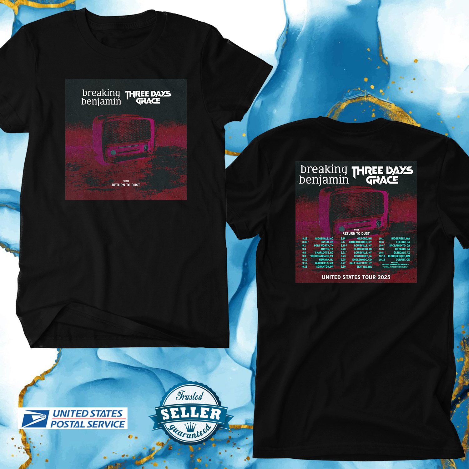 BREAKING BENJAMIN W THREE DAYS GRACE TOUR 2025, BREAKING BENJAMIN, UNISEX TEE ADL01