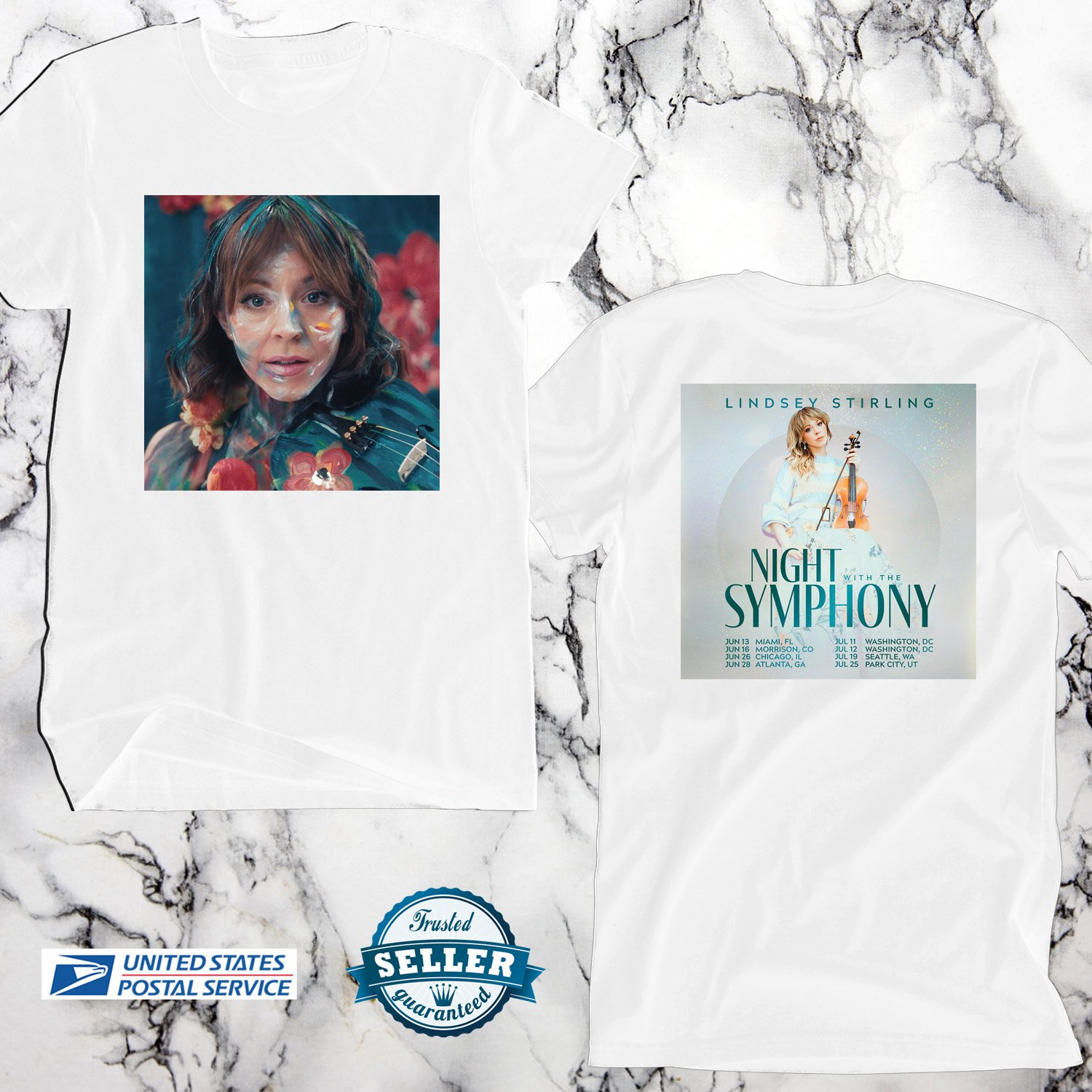 LINDSEY STIRLING NIGHT WITH THE SYMPHONY TOUR 2025, LINDSEY STIRLING, UNISEX WHITE TEE ADL01