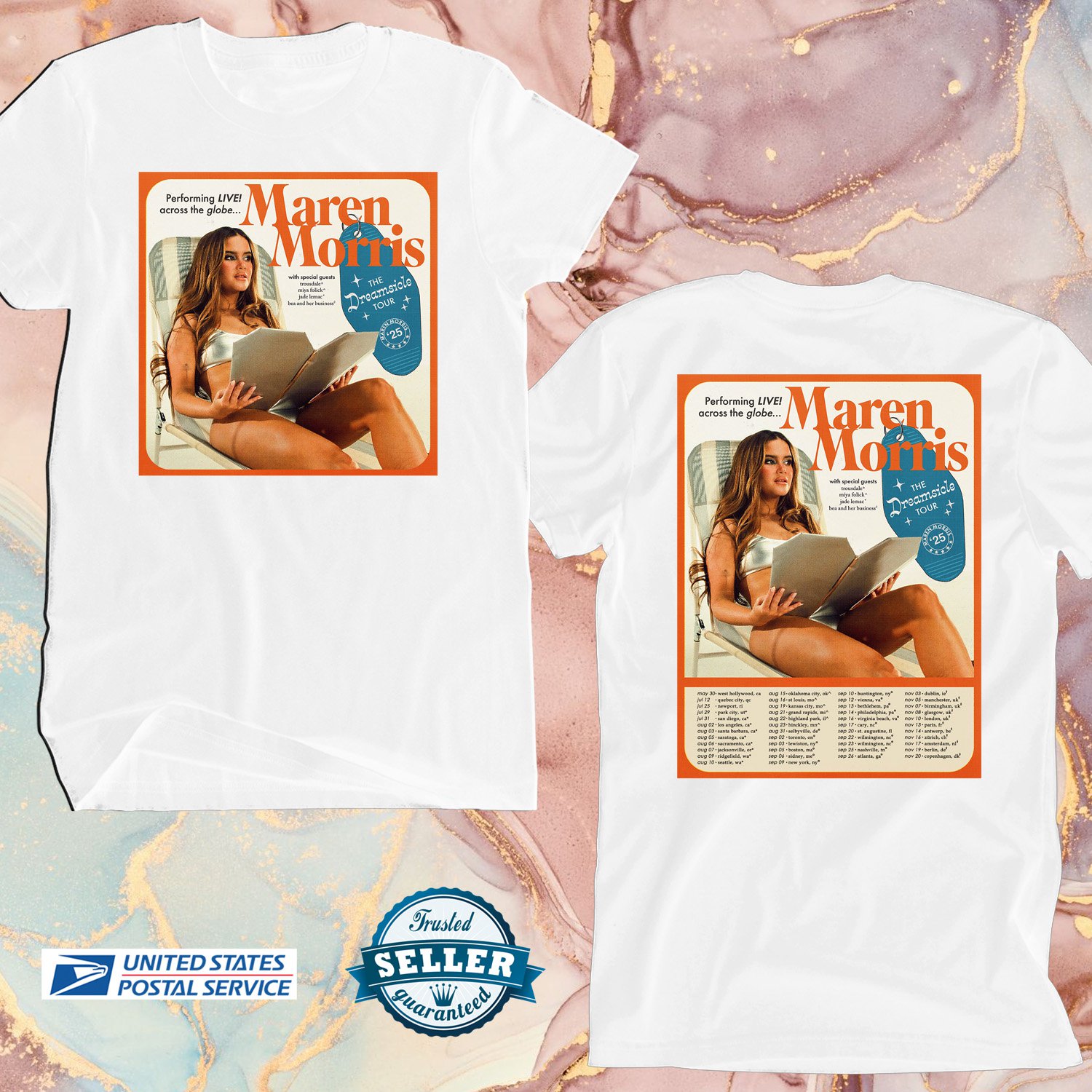 MAREN MORRIS THE DREAMSICLE WORLD TOUR 2025, MAREN MORRIS, UNISEX WHITE TEE ADL01