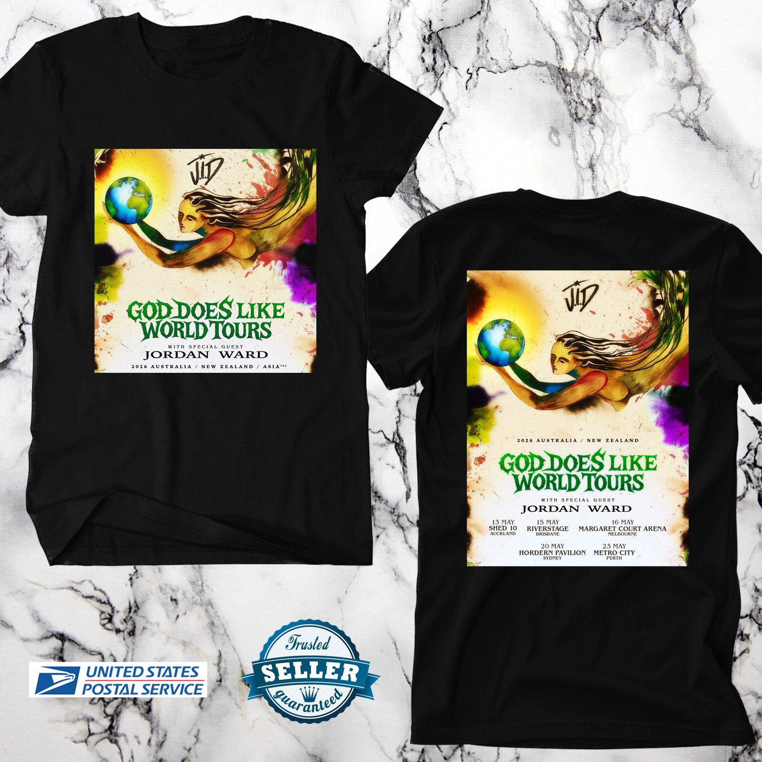 J.I.D GOD DOES LIKE AUSTRALIA TOUR 2026, J.I.D, J.I.D FANS TEE, UNISEX 2 SIDE TEE ADL01