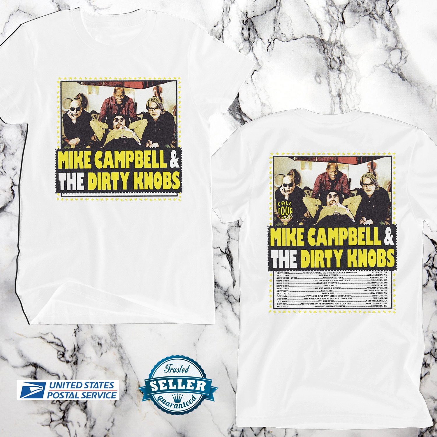 MIKE CAMPBELL & THE DIRTY KNOBS FALL TOUR 2026, MIKE CAMPBELL, UNISEX 2 SIDE WHITE TEE ADL01
