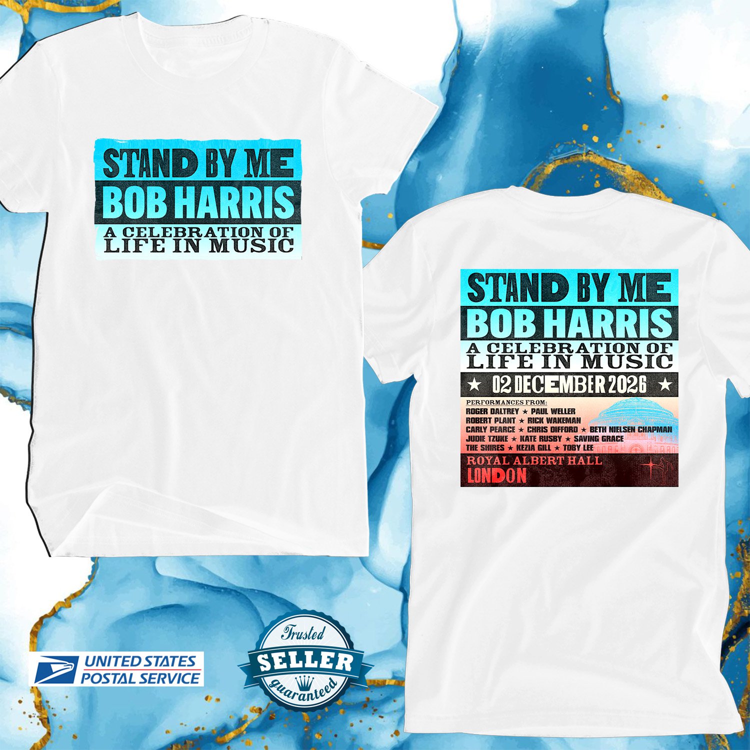 STAND BY ME: BOB HARRIS CELEBRATION LIFE IN MUSIC UK TOUR 2026, BOB HARRIS, UNISEX WHITE TEE ADL01