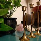 Trumpet/Trombone/Horn Instrument Brass Candle Holders (Set of 3) | MCM
