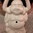 8-inch tall Happy Smiling Buddha Statue in Glazed White Ceramic VTG Bud Vase