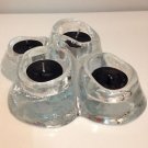 Heavy "Melting Ice" Glass Candle Holder for 4 Votives or Tea Lights | Blenko-ish