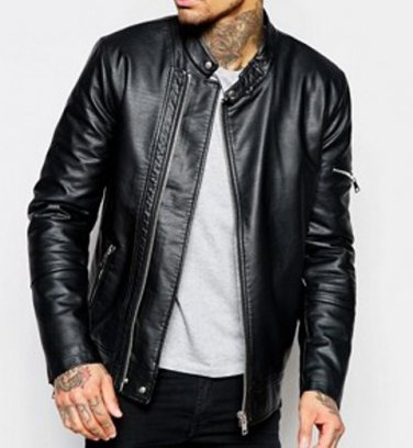 Mens Black Leather Racing Biker Jackets with Lined Inner Design