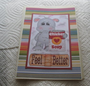 Feel Better Hippo Ckn Soup - 5x7" Greeting Card with envelope