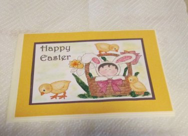 Happy Easter Boy in Basket Brown - 5x7" Greeting Card with envelope