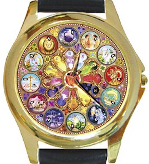 Beautiful Mandala Astrology Gold Metal Watch