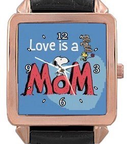 Snoopy I Love Mom Rose Gold Leather Watch