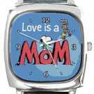 Snoopy I Love Mom Square Metal Watch