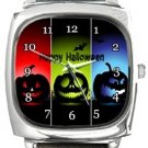 Scary Halloween Pumpkins Square Metal Watch