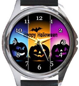 Scary Halloween Pumpkins Round Metal Watch