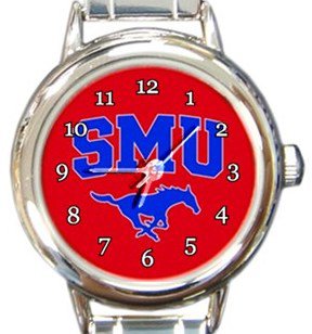 SMU Mustangs Round Italian Charm Watch