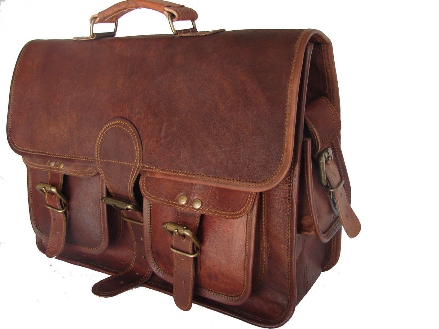 DKH Men's Leather Bag Business Messenger Laptop Shoulder Briefcase Handbag Brown