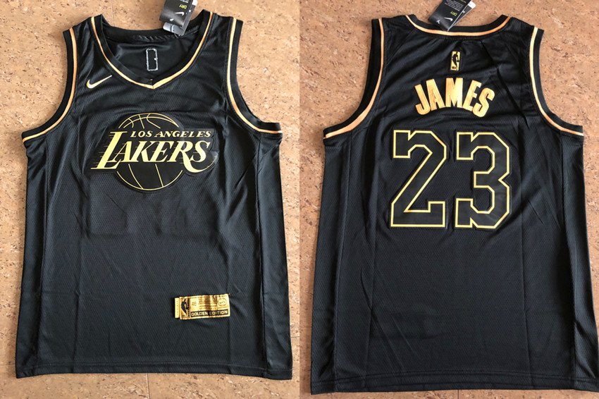 Los Angeles Lakers #23 Lebron James Black Gold Jersey Free Shipping