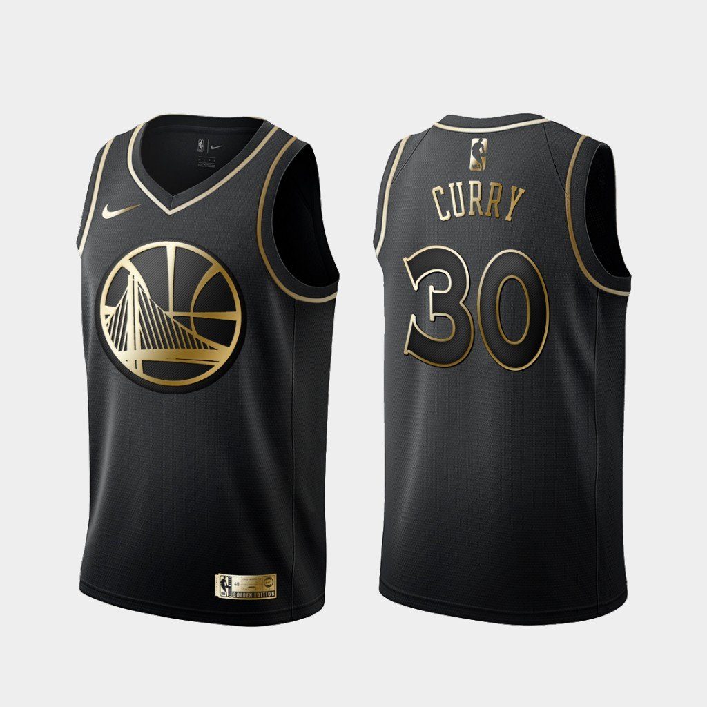 Golden State Warriors #30 Stephen Curry Black Gold Jersey Free Shipping