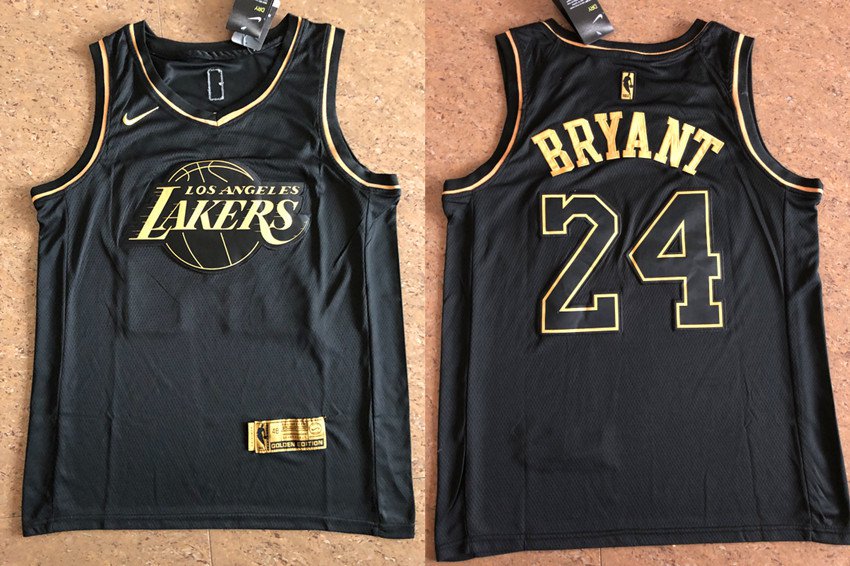 Los Angeles Lakers #24 Kobe Bryant Black Gold Jersey Free Shipping