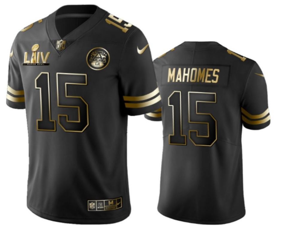 Kansas City Chiefs #15 Patrick Mahomes Black Super Bowl LIV Golden Edition  Jersey