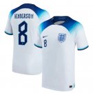 England 2022 2023 FIFA World Cup Home Stadium Jersey Henderson #8 Soccer Football Shirt S - 4XL