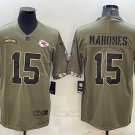 Men's Kansas City Chiefs #15 Patrick Mahomes Olive Salute To Service Limited Stitched NFL Jersey