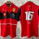 F1 2022 Ferrari T-Shirt Racing Casual Sports Top Team Fan Short Sleeve No. 16