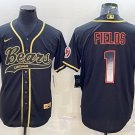 Men's Chicago Bears #1 Justin Fields Black Gold With Patch Smoke Cool Base Baseball Jersey S - 3XL