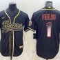 Men's Chicago Bears #1 Justin Fields Black Gold With Patch Smoke Cool Base Baseball Jersey S - 3XL