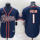 Men's Chicago Bears #1 Justin Fields Navy Blue Stitched MLB Cool Base Baseball Jersey S- 3XL