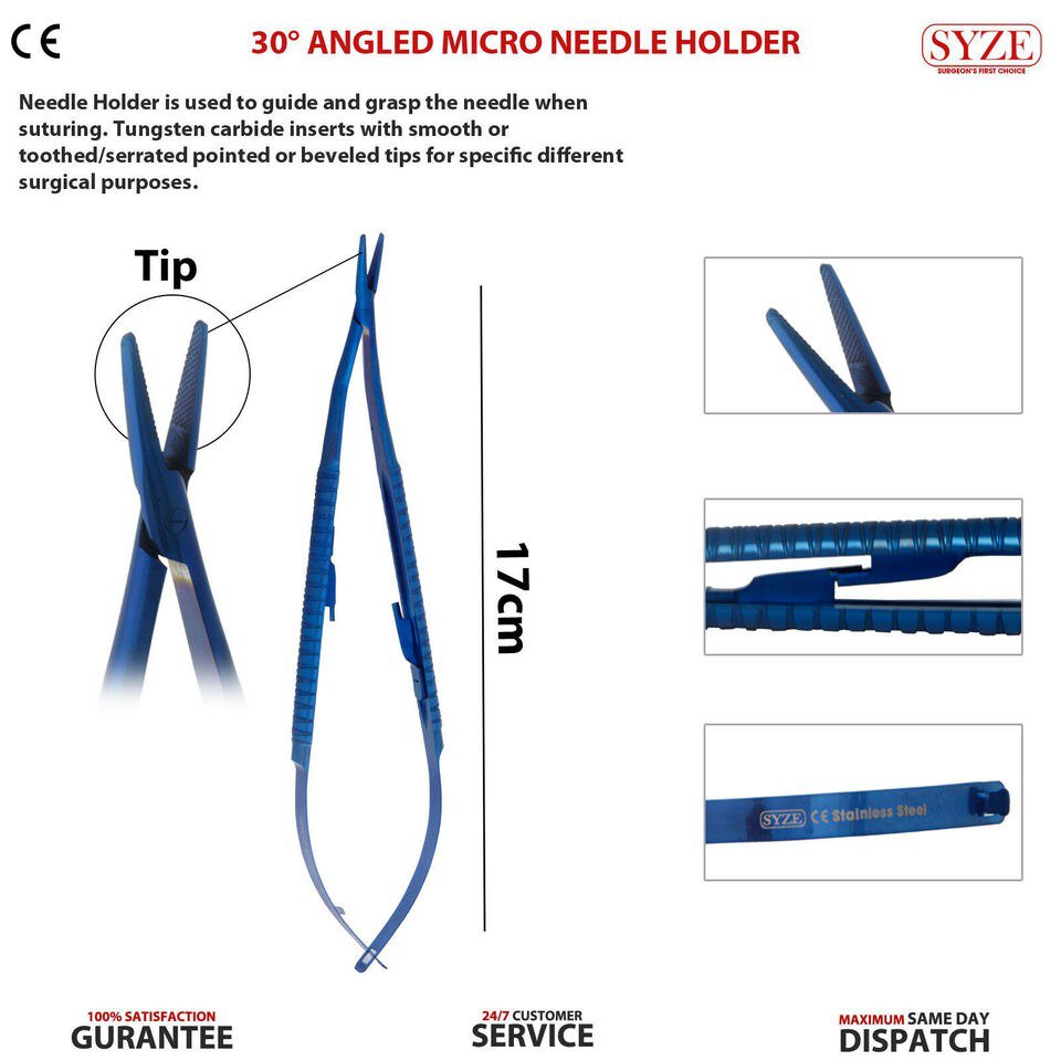 Needle Holder Micro 30" Angled Castroviejo Suture Forceps 3PCS Surgical Tools CE