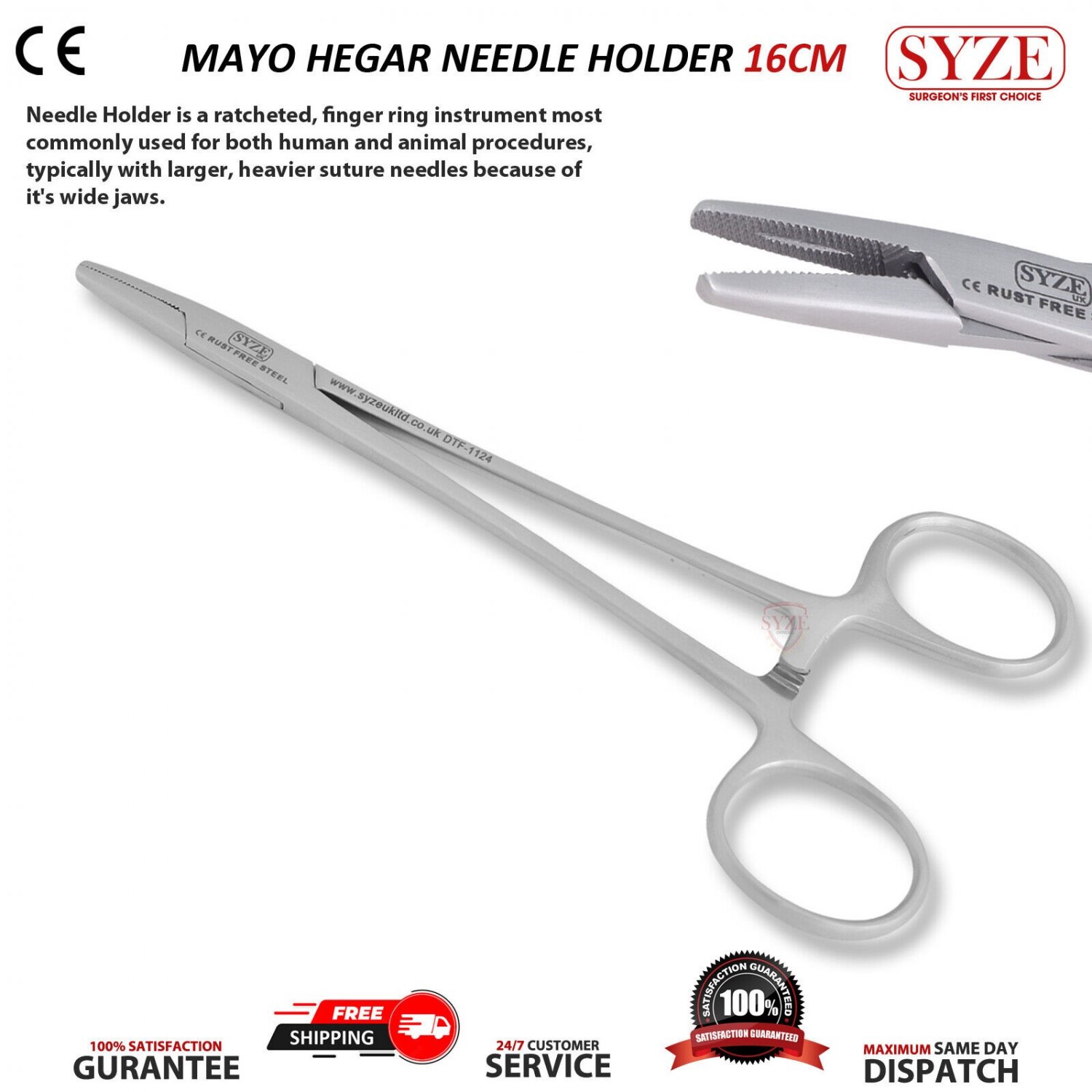 SYZE MAYO Hager Needle Holder 16CM Silver Color Surgical Instruments CE UK