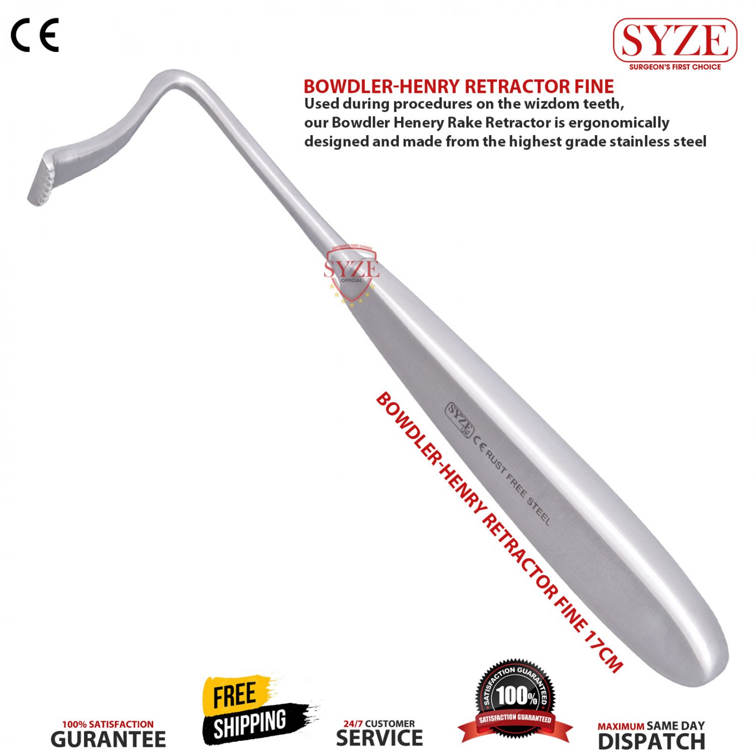 Dental Bowdler Henry Rake Retractor For Lower Teeth Wisdom Surgical Retractor CE