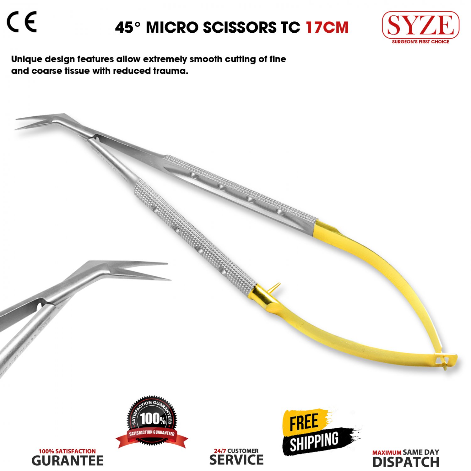 Micro Scissors Castroviejo TC Angled 45&Acirc;&deg; 17cm Dental Tissues Surgery Tools SYZE