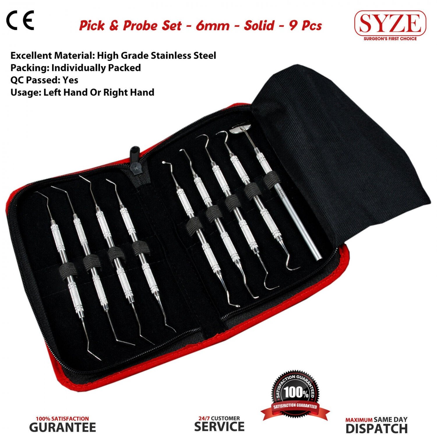 Dental Pick & Probe Calculus Plaque Floss Remover + Mirror Tooth Cleaning Tools